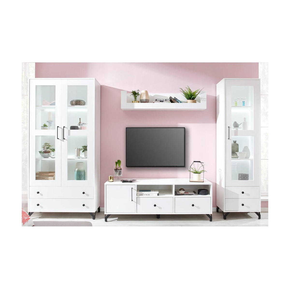 WOHNZIMMER Set – BERGEN System – Weiß - Weiß, Holzwerkstoff (90/190/40cm) - hi-markt