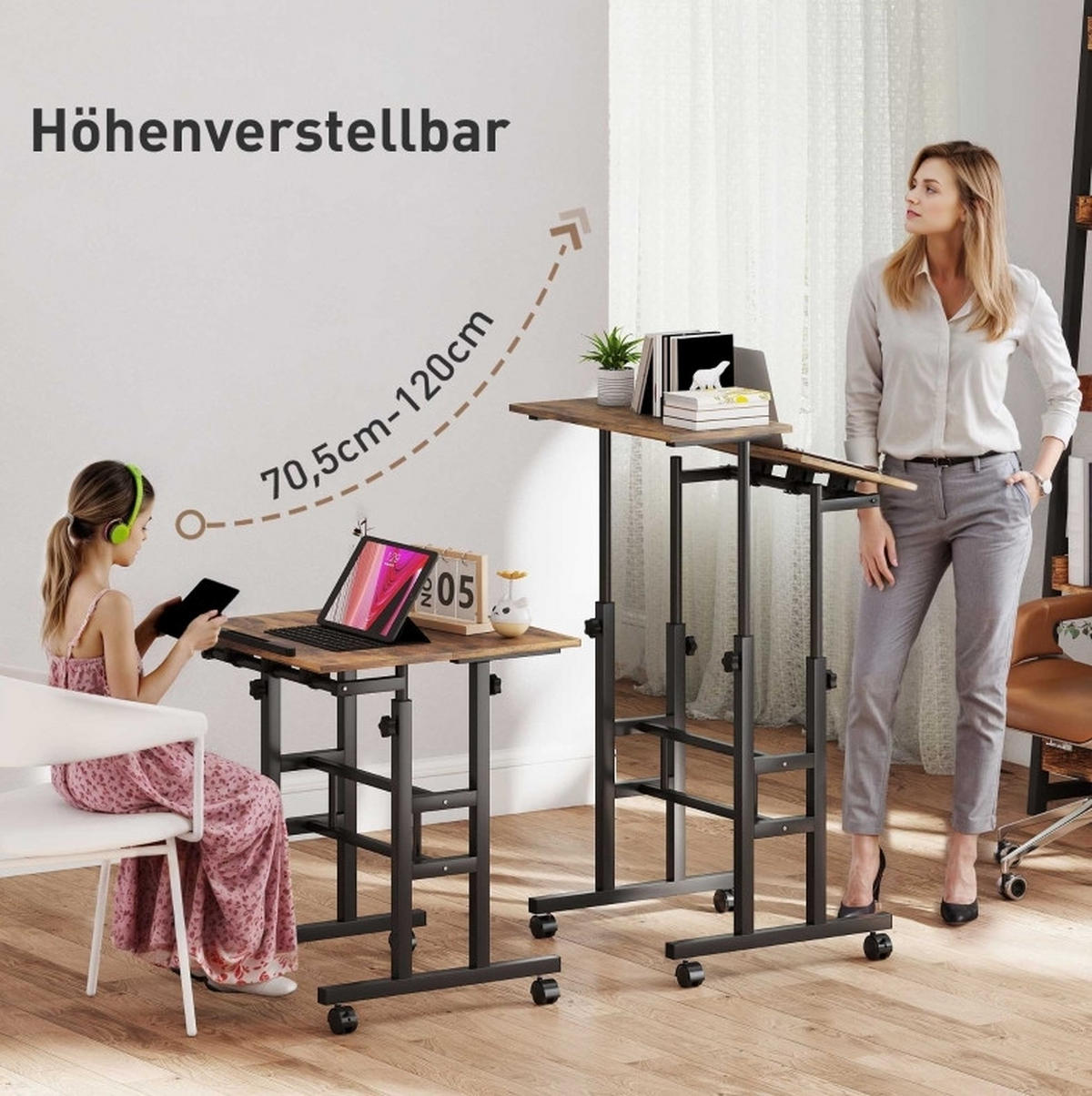 SCHREIBTISCH höhenverstellbar 60 x 60 cm Holz Metall Rustic Brown - Braun, Holz (60/60/120cm) - Meubliv