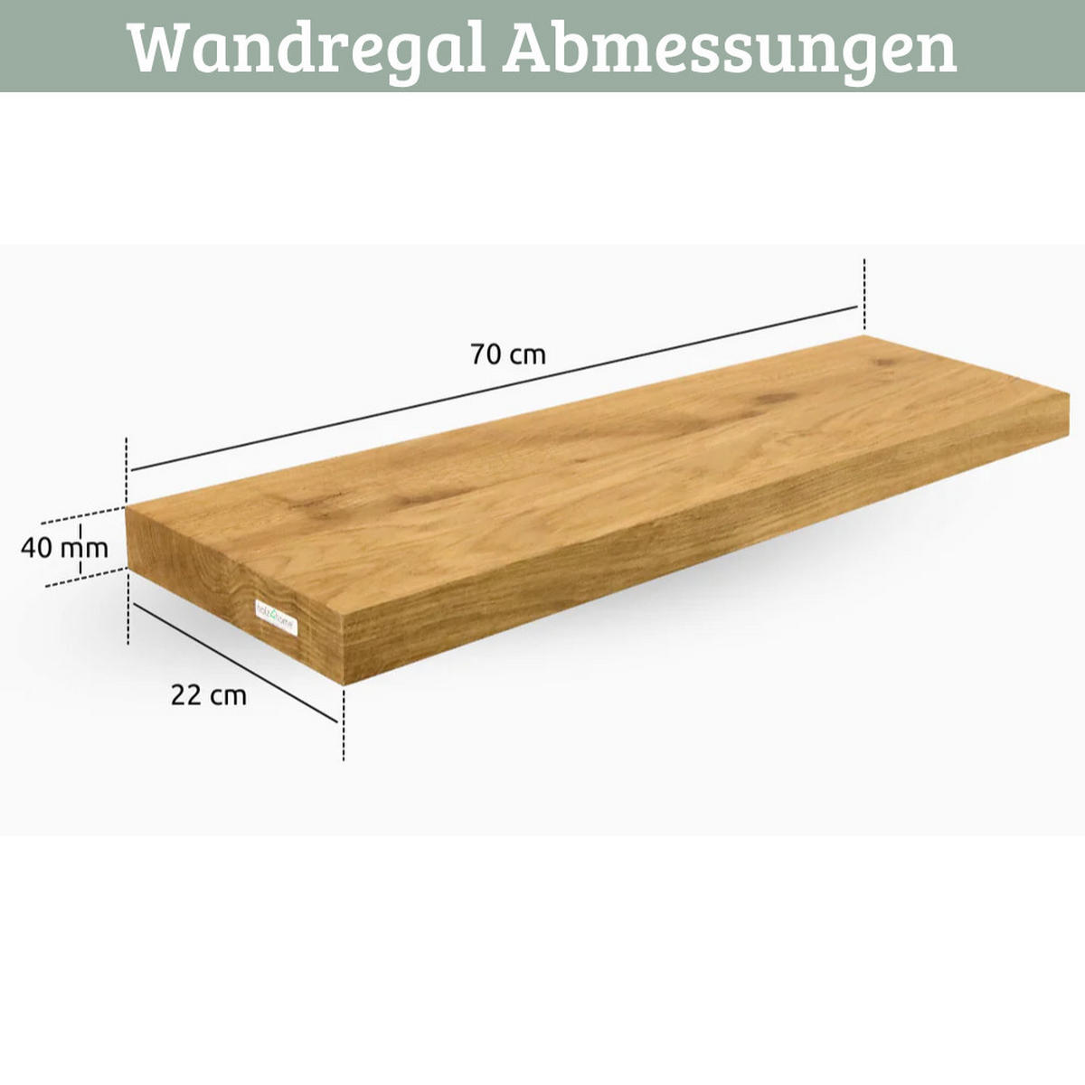 WANDREGAL Holz schwebend KYLO Eichenholz Massiv 70x22x4 cm - Braun, Holz (70/4/22cm) - DELUKE