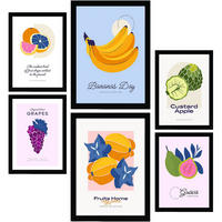 POSTER Set Mit 6 Lebensmittel Und Ernährungs Tropisch Und Fruchtig Natur Und Ernährungs Für Innenarchitektur A3 & A4 Schwarzer Rahmen - Schwarz, Papier (29/3cm) - Nacnic