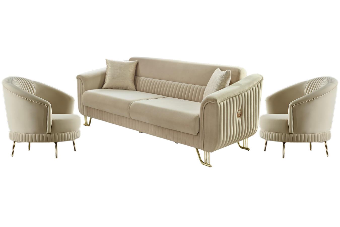 SITZGARNITUR Vega Creme Stellvariante:2+1+1 - Creme, Holz (165/85/90cm) - Villa Möbel