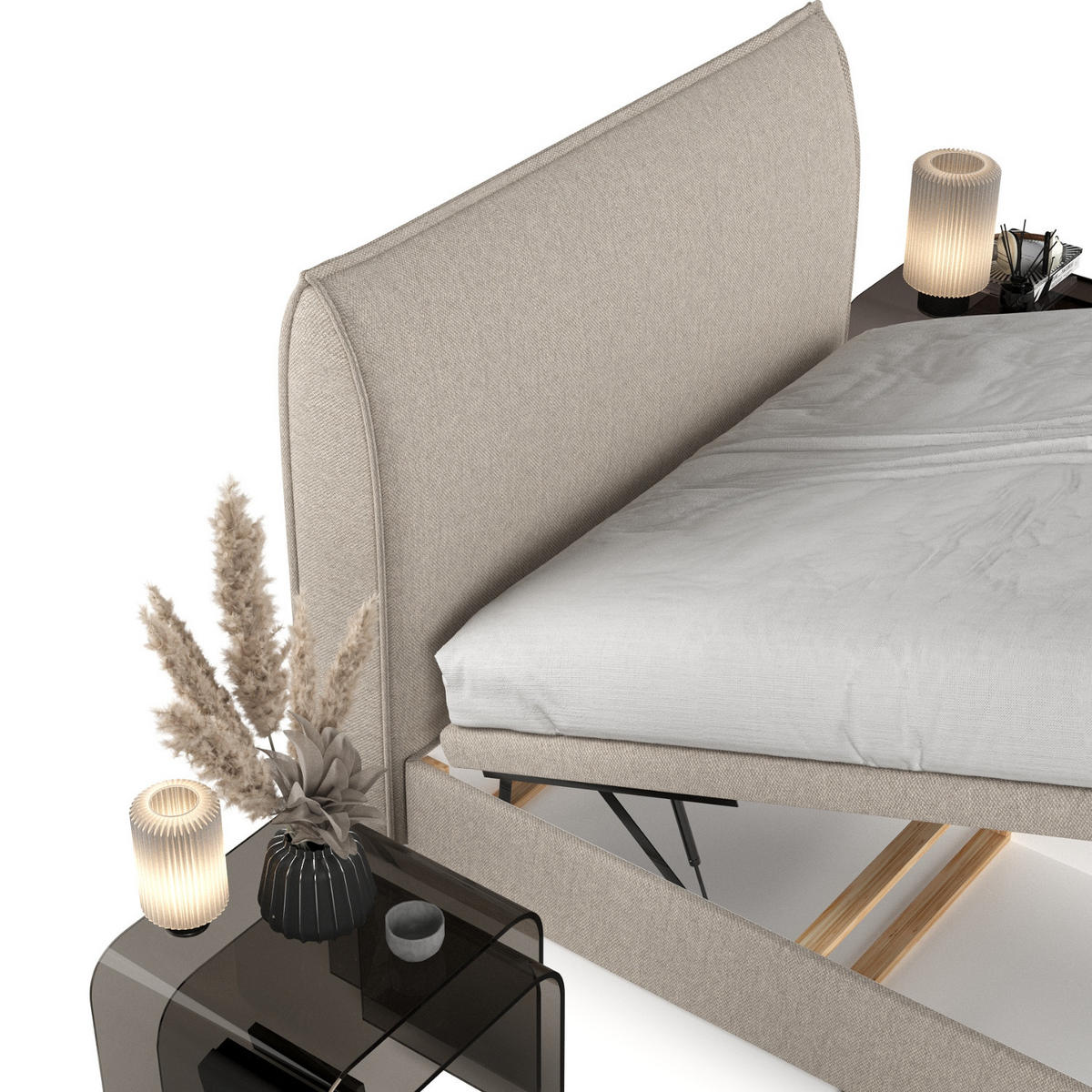 POLSTERBETT Tuvalu mit Stauraum 120/200 cm Hellbeige im Megan Stoff - Beige/Schwarz, Holz/Holzwerkstoff (120/200cm) - AltaBeds