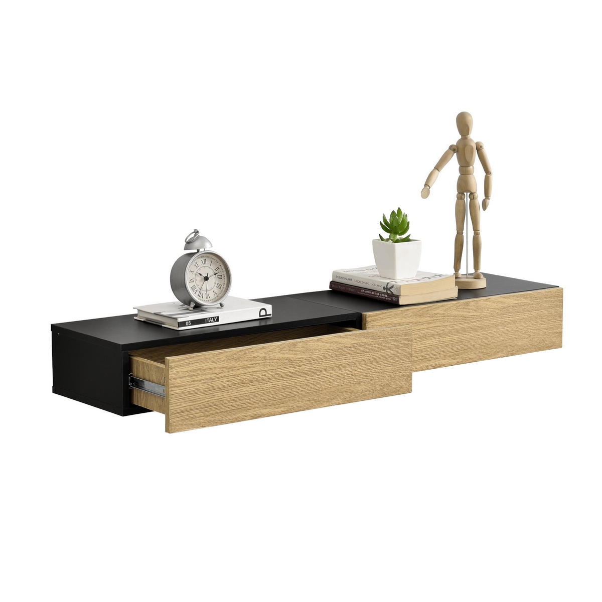 WANDREGAL-SET 2 TLG. Leknes - Schwarz, Holzwerkstoff (50/12/24cm) - [en.casa]
