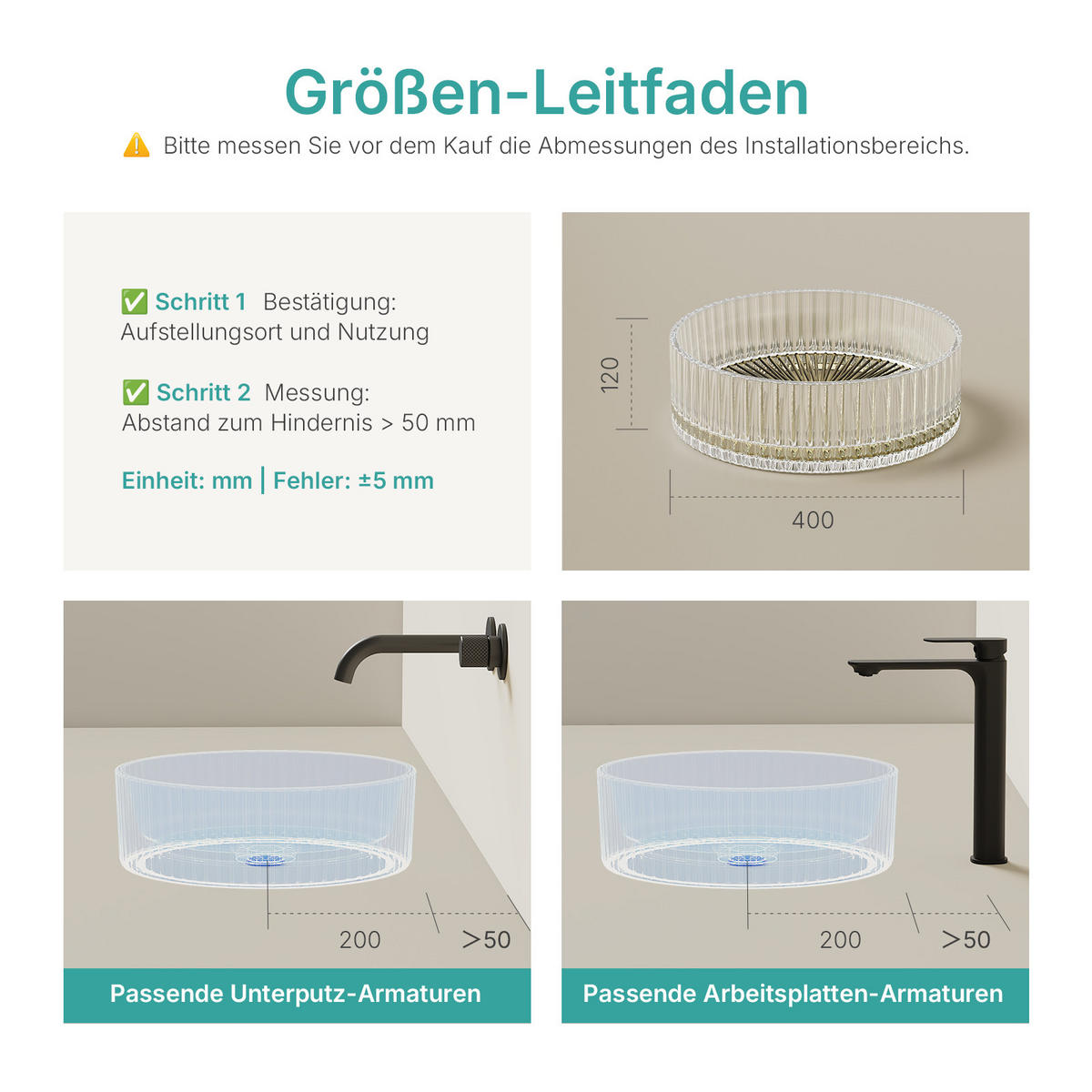 WASCHBECKEN Klarglasspüle Champagner Ø40 / 12 cm - Champagner, Glas (40/12/40cm) - EMKE