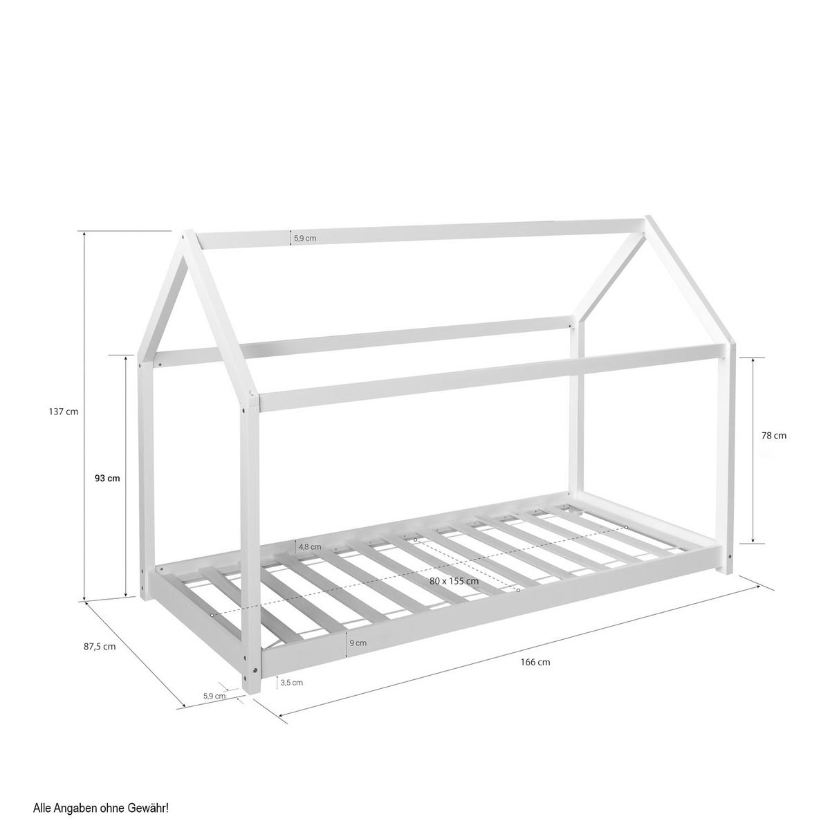 HAUSBETT 80/160 Grau mit Matratze und Lattenrost - Grau, Holz (88/137/166cm) - Homestyle4u