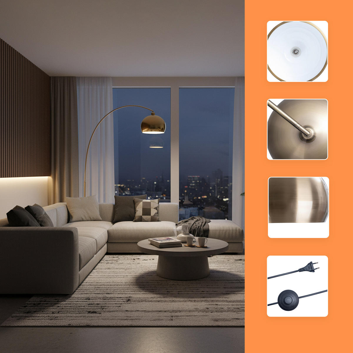 STEHLAMPE - Goldfarben, Metall (35/92/180cm) - Relaxdays
