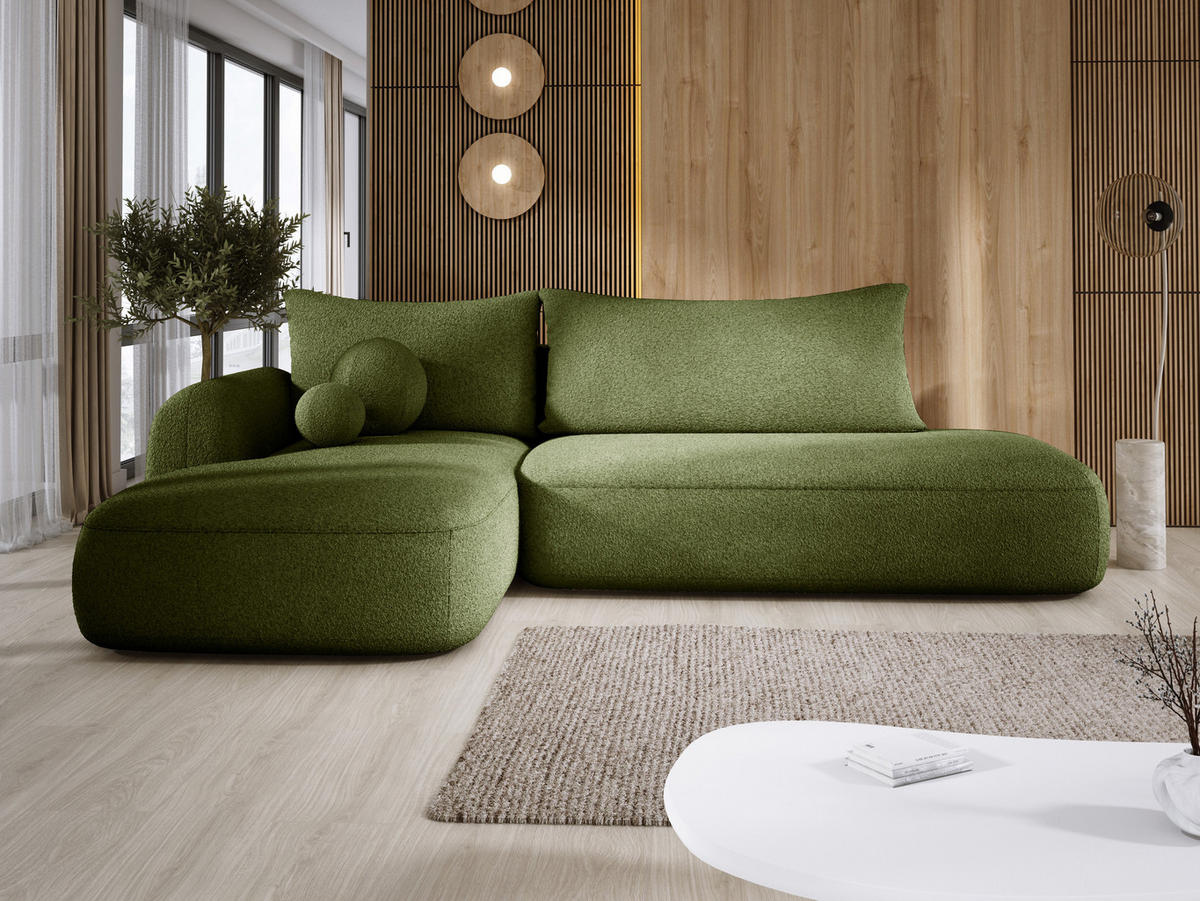 ECKSOFA BABU Mit Bettfunktion – Moderne Polsterecke Für Wohnzimmer Funktionales Schlafsofa Im Stoff NOW OR NEVER, 300x105x60cm, Linke, ORANGE - Orange, Holz/Textil (190/300cm) - DomoHome