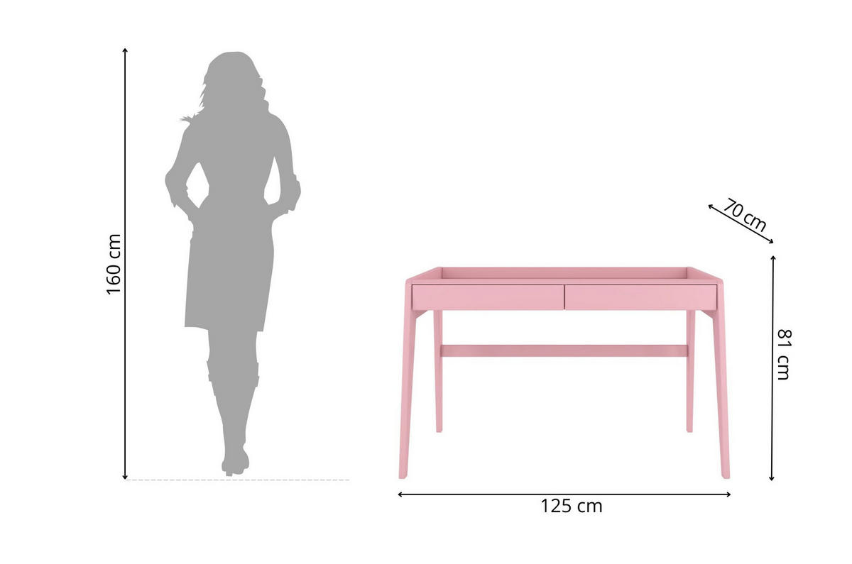 SCHREIBTISCH Lisa, 125/70/81 cm in Pastellrosa, Buchenholz - Hellrosa, Holz/Buchenholz (70/125/81cm) - Visby