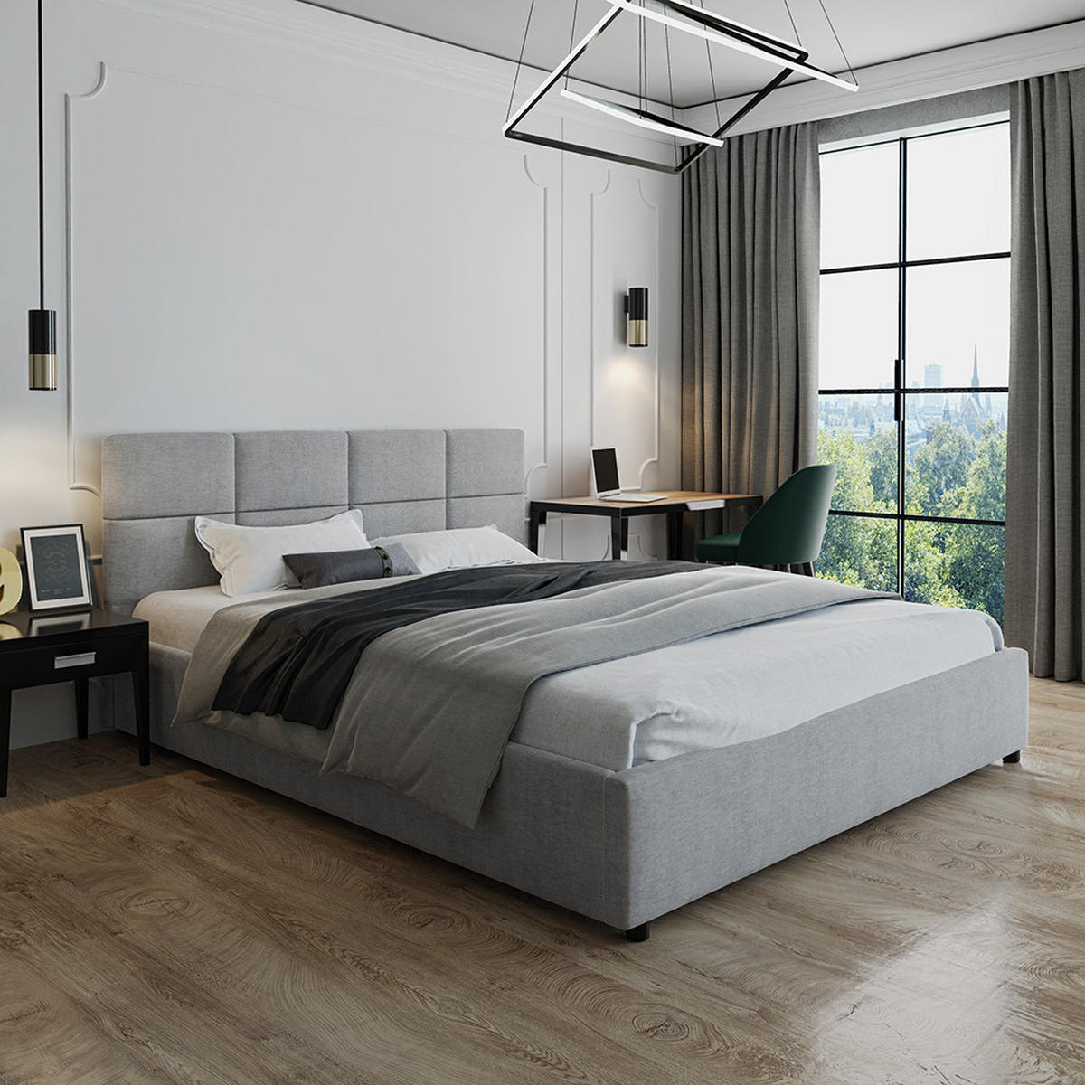 POLSTERBETT 140×200 mit Bettkasten und Lattenrost Mika 028-28 Grau Geflochten - Grau, Holz/Textil (140/200cm) - Jana