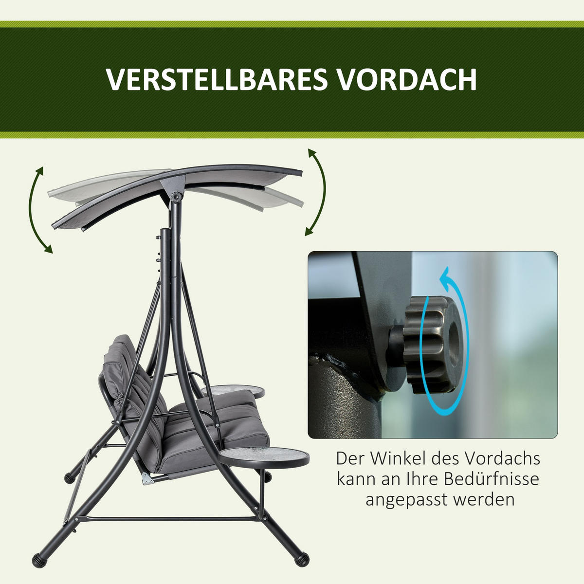 HOLLYWOODSCHAUKEL 3 Sitzer Tisch grau schwarz - Grau, Metall (271/177/125cm) - LEBENLANG