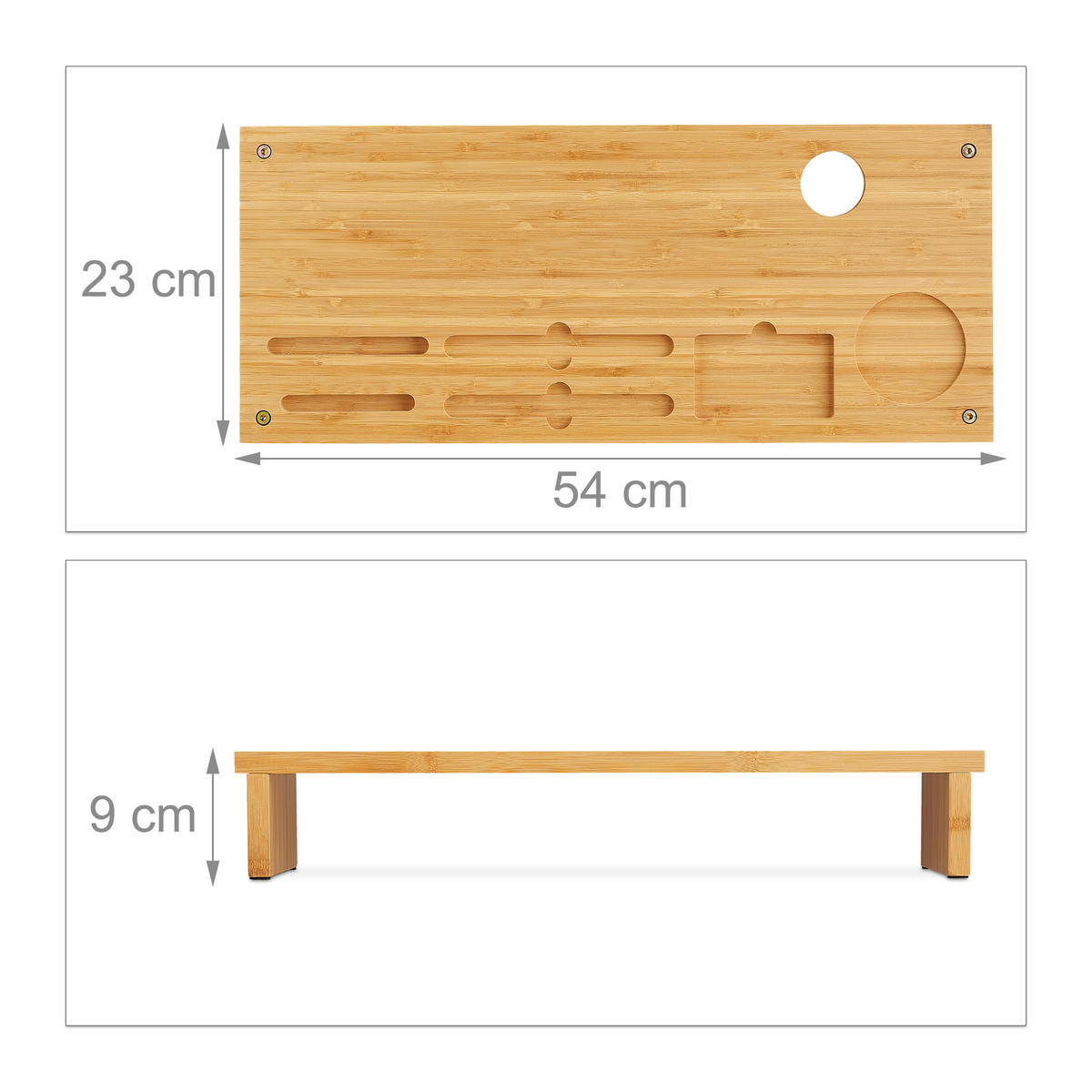 MONITORSTÄNDER Natur Bambus 6 Fächer 54x23x9 cm - Hellbraun, Holz (23/54/9cm) - Relaxdays