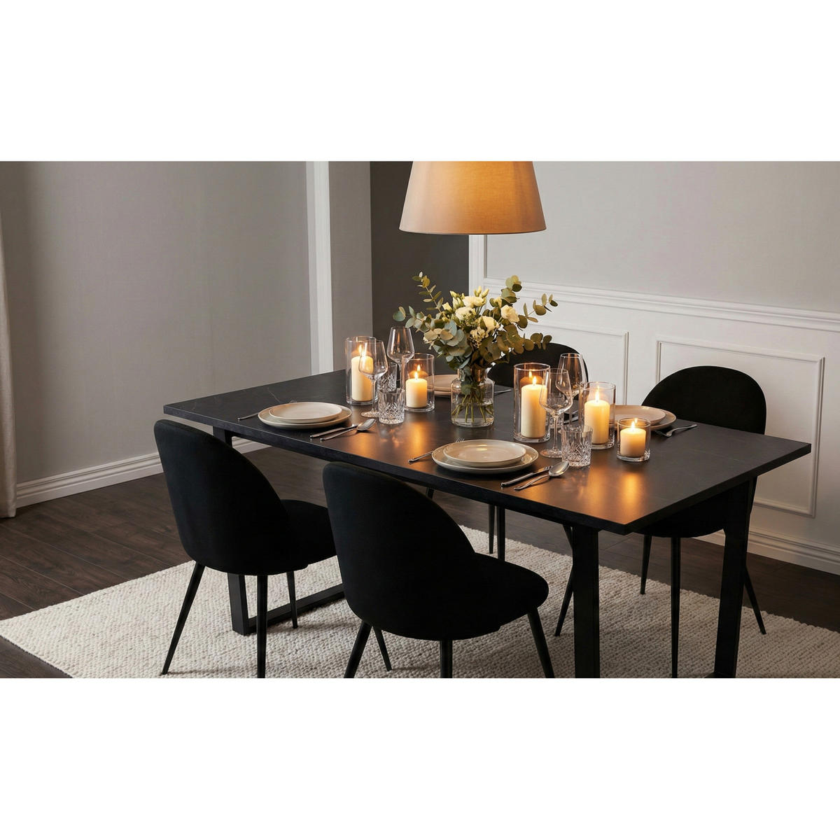 ESSGRUPPE 5-TLG. Tilst Schwarz - Schwarz, Holzwerkstoff/Textil (160/74/90cm) - ebuy24