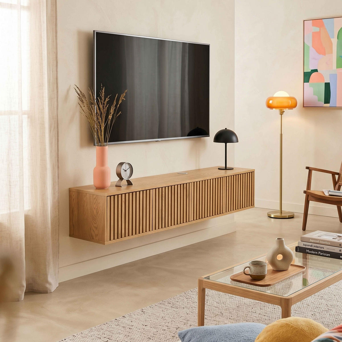 TV-SCHRANK, helles Holz - Beige, Holz (160/30/30cm) - Oviala