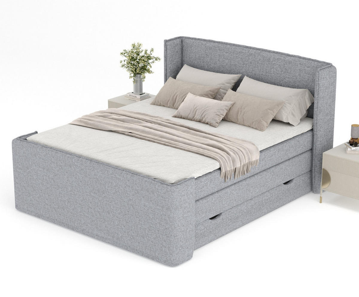 BOXSPRINGBETT Freeland Grau 140/200 cm mit Matratze und Topper - Schwarz/Grau, Holz/Holzwerkstoff (140/200cm) - Maison de Reve