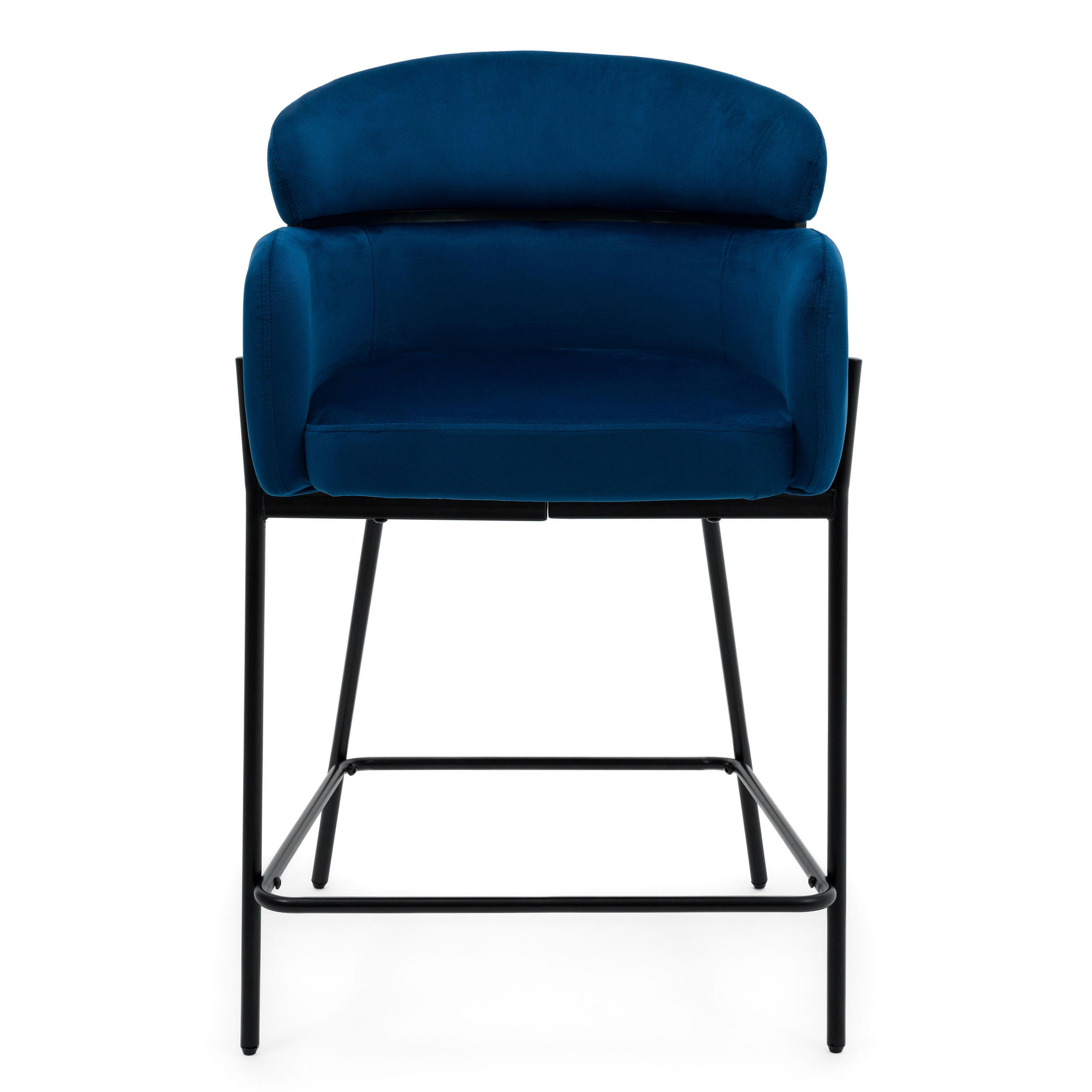 BARHOCKER BOLZANO gepolsterter mit Steppung - dunkelblau - Samt Velour - Blau/Schwarz, Textil/Metall (60/99/55cm) - NEW HOME