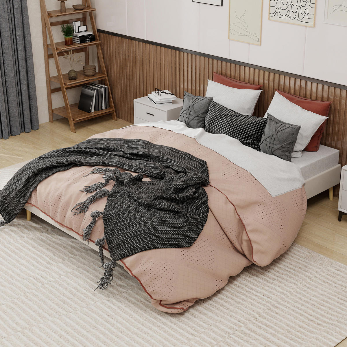 POSTEL 160/200 cm béžová z látky a kovu s pevným rámem v moderním stylu - béžová, textil (160/200cm) - OKWISH