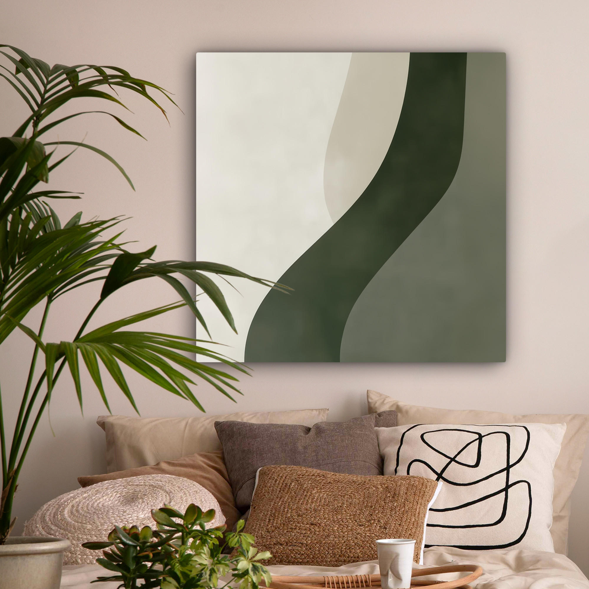 LEINWANDBILD Japandi - Grün - Abstrakt - Modern 90x90 cm - Salbeigrün, Textil (90/90cm) - MuchoWow