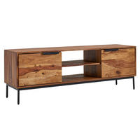 LOWBOARD Massivholz Landhausstil für 60-Zoll Fernseher mit offenen Fächern - Schwarz/Braun, Holz/Metall (147/51/38cm) - KADIMA DESIGN