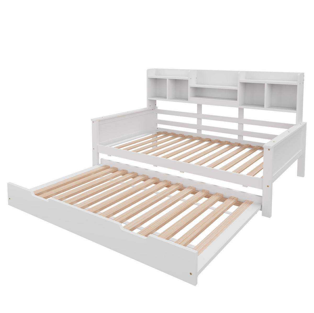 MULTIFUNKTIONSBETT aus Kiefernholz 90x200 cm Weiß mit Ausziehbett, Stauraum und Lattenrost - Weiß, Holz (90/200cm) - Modfu