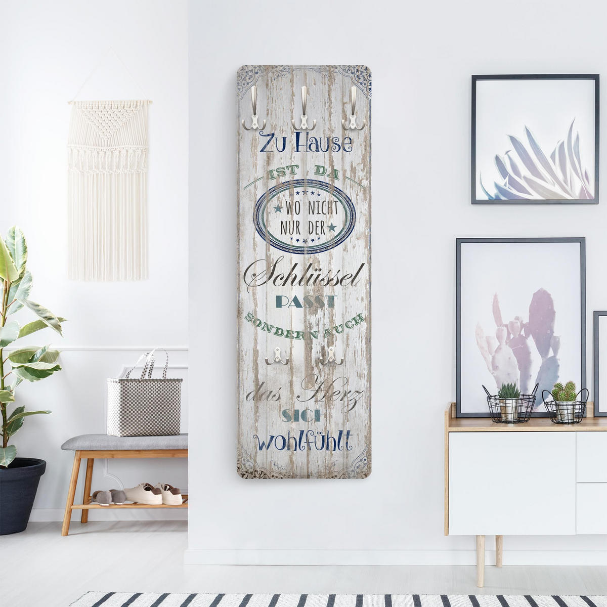 WANDGARDEROBE - Zu Hause ist da 34/105 cm - Blau, Holzwerkstoff (34/105/1.6cm) - Bilderwelten