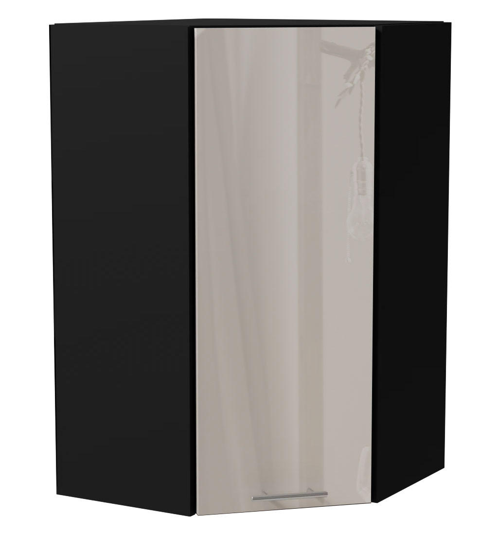 ECKHÄNGESCHRANK Brerra RAL 9001 creme Hochglanz / Schwarz Matt 60 / 60 / 96cm - Creme/Schwarz, Holz/Holzwerkstoff (60/96/60cm) - Feldmann-Wohnen