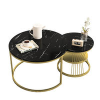 COUCHTISCH-SET Marmoroptik Schwarz, Metallgestell Gold, 2er Set - Goldfarben/Schwarz, Metall (70/70/45.5cm) - SHOPENTRA