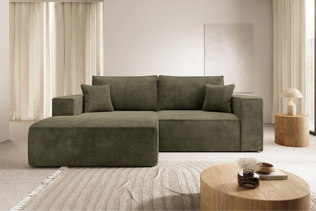 ECKSOFA Farese Mini mit Cordbezug Olivgrün, links - Schwarz/Olivgrün, Textil (240/167cm) - Selsey