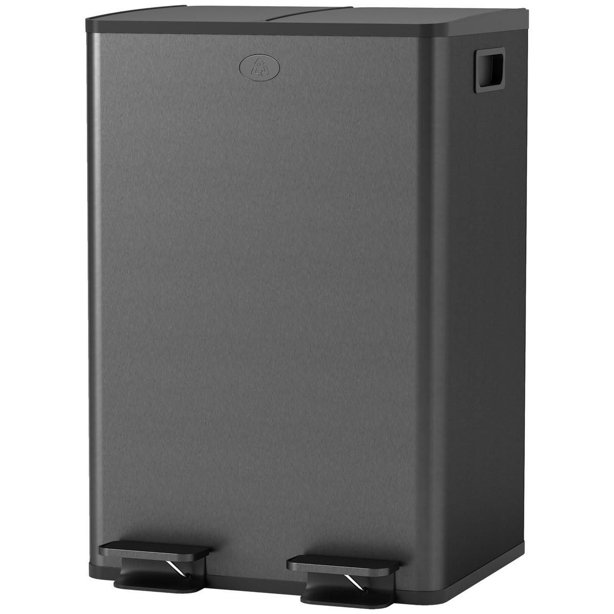 MÜLLTRENNSYSTEM Schwarz Edelstahl Soft-Close Pedal 2x28L - Schwarz, Metall (45.8/67.6/36cm) - PANGIVO