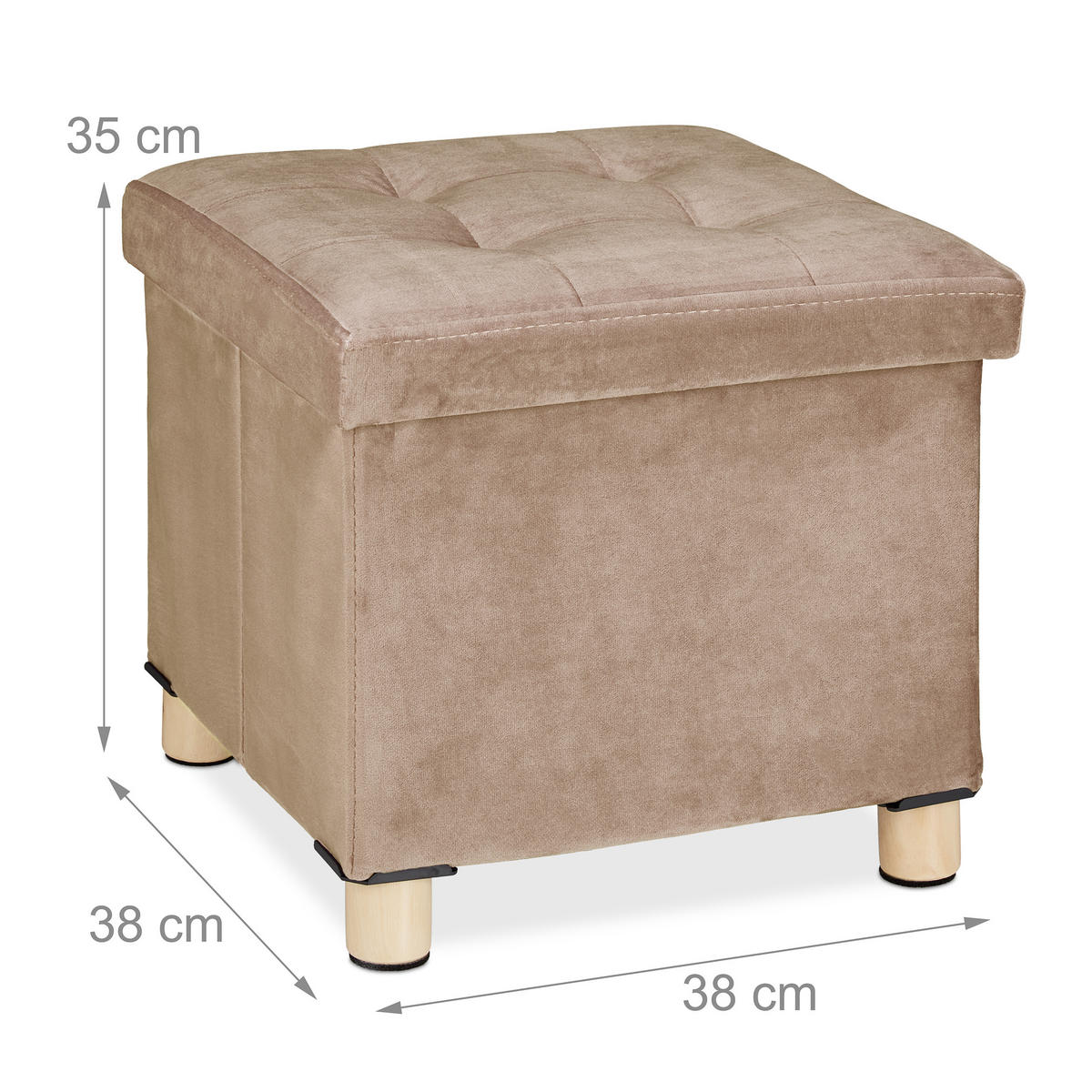 SAMTHOCKER - Creme, Holz/Holzwerkstoff (38/35/38cm) - Relaxdays