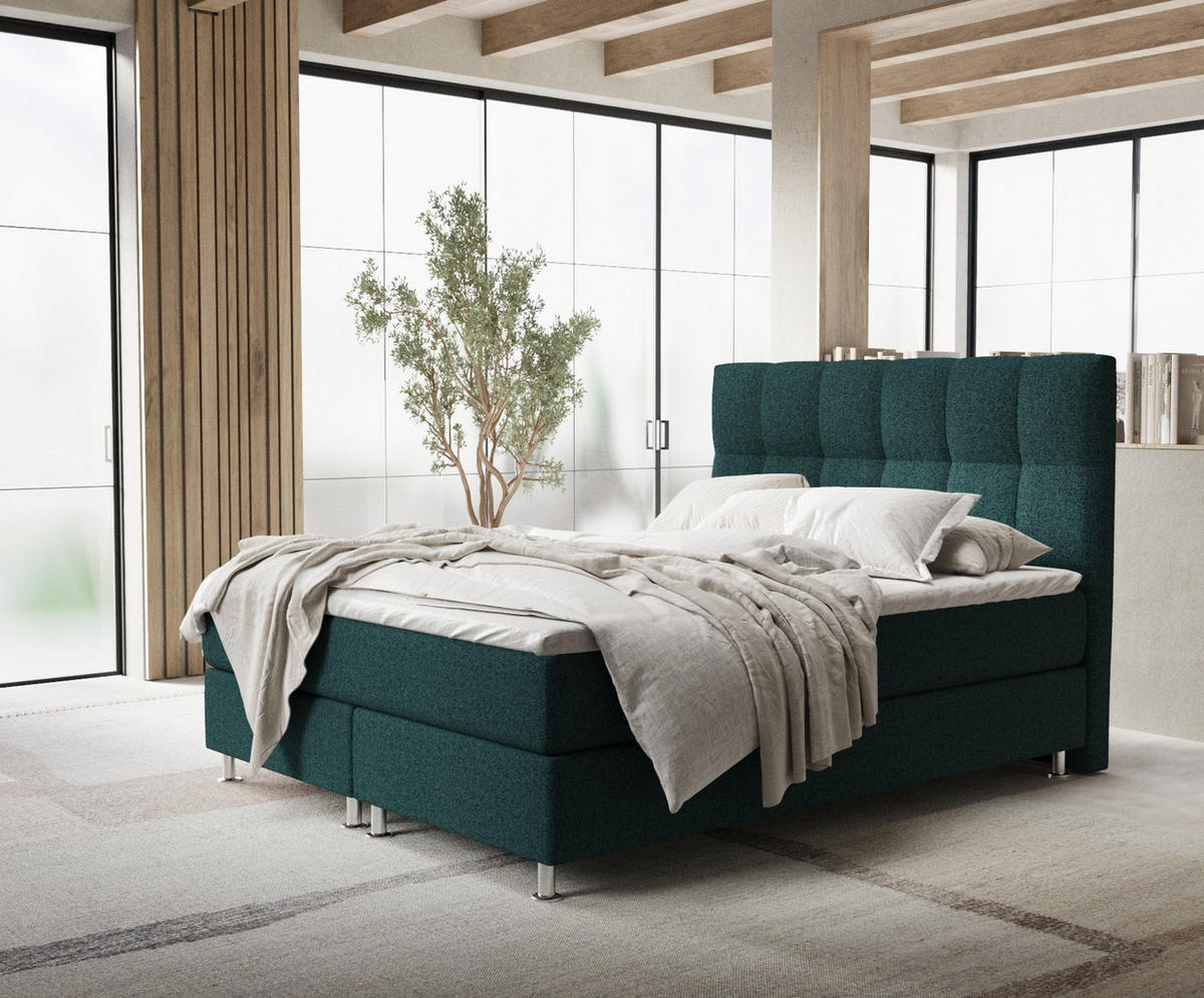 BOXSPRINGBETT Elisio Grün 160/200 cm mit Latex-Topper - Silberfarben/Grün, Holz/Holzwerkstoff (160/200cm) - Maison de Reve