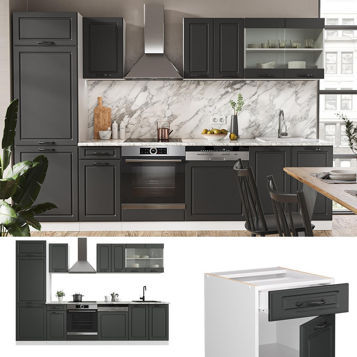 KUHINJSKI BLOK R-Line Seoski Antracit/Bijelo 300 cm , RP Antracit - bijela/antracit, drvni materijal (300/206.8/60cm) - Vicco