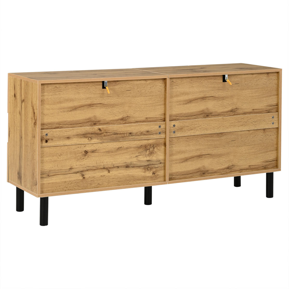 SIDEBOARD V dekoru dřeva a černé s reliéfními dvířky - přírodní, kompozitní dřevo (140/70/40cm) - Urban Meuble