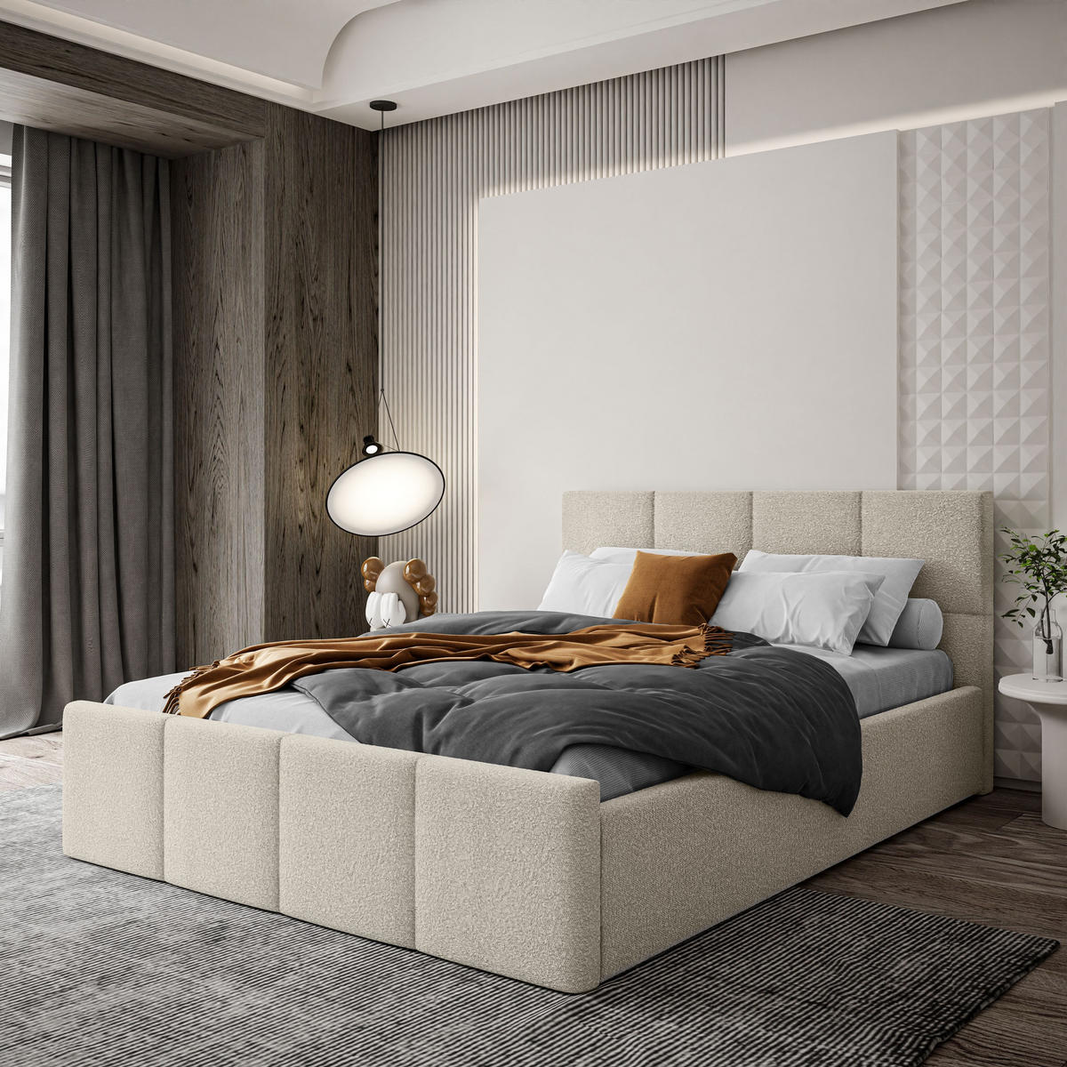 POLSTERBETT AVA 140x200 cm Ascot Pearl, 34 Holzlatten, Kopfteil 91 cm - Creme, Textil (140/200cm) - Lookway