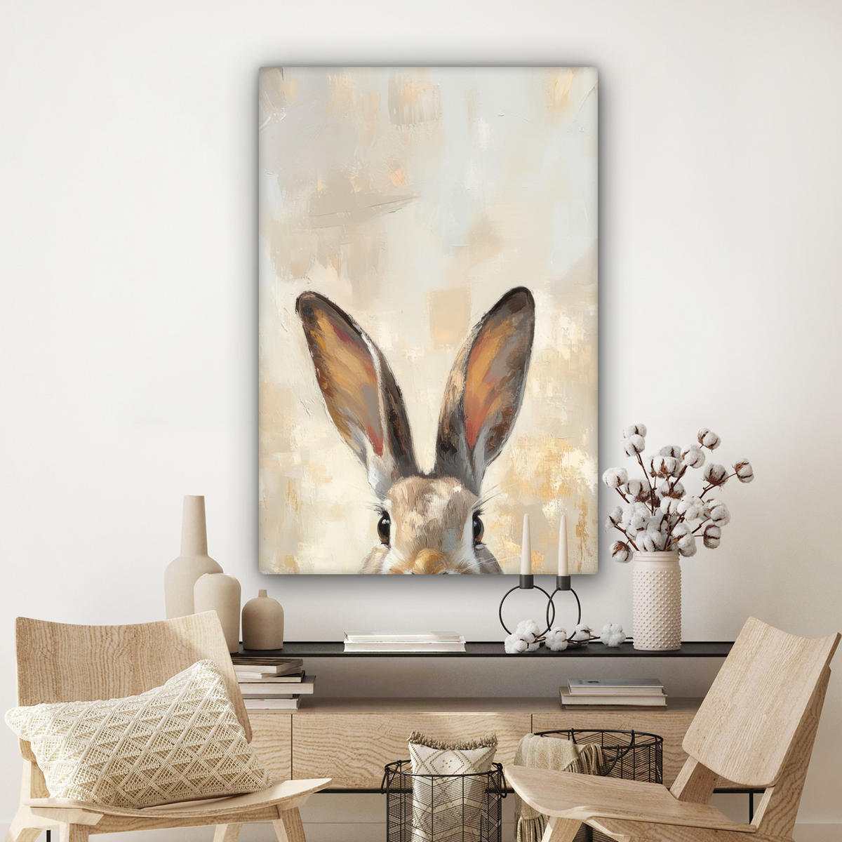 LEINWANDBILD Hase - Ohren - Braun Deko XXL 80x120 cm - Beige, Textil (80/120cm) - MuchoWow