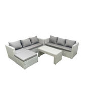 GARTENSOFA hohe Rückenlehne Polyrattan Hellgrau-Mix 7-Sitzer - Hellgrau/Grau, Glas/Kunststoff - Fimous