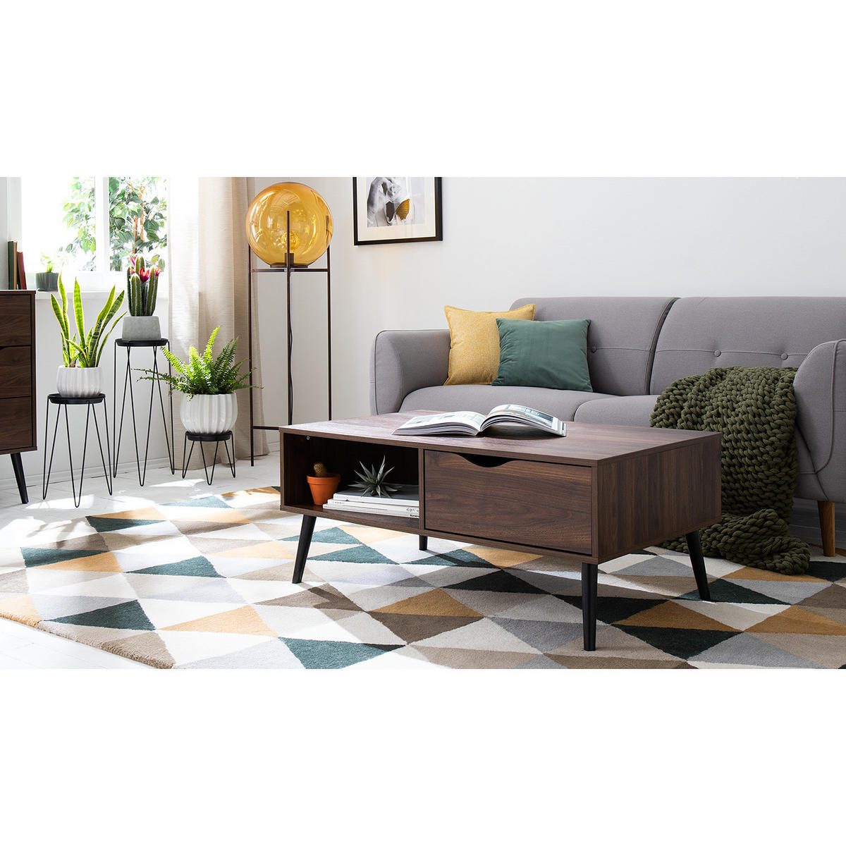 COUCHTISCH - Walnuss Dekor - Walnussfarben/Schwarz, Holz/Holzwerkstoff (60/99/43cm) - home24