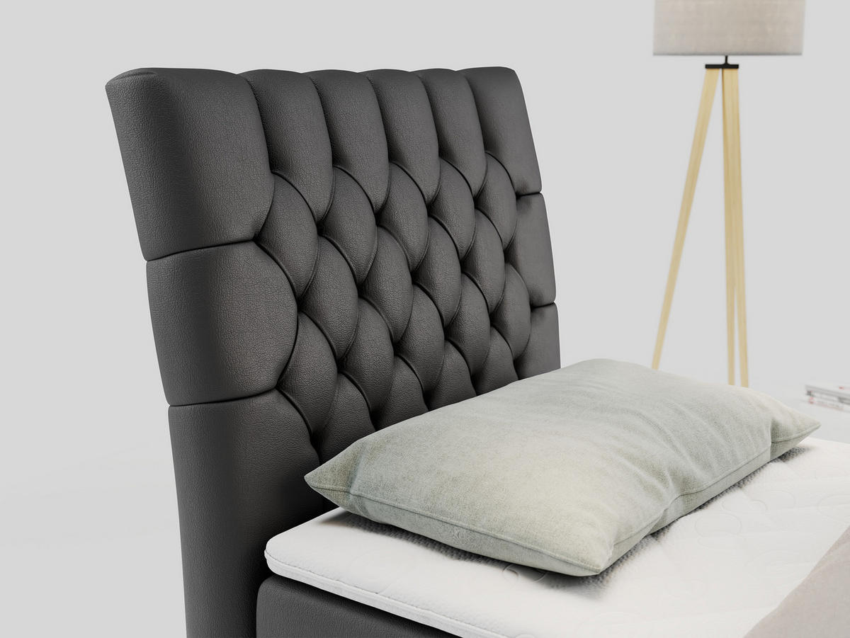 BOXBETT MILEN 90/200 Dunkelgrau Kunstleder - H3 - Links Seite - Dunkelgrau, Holz/Textil (90/200cm) - MKS