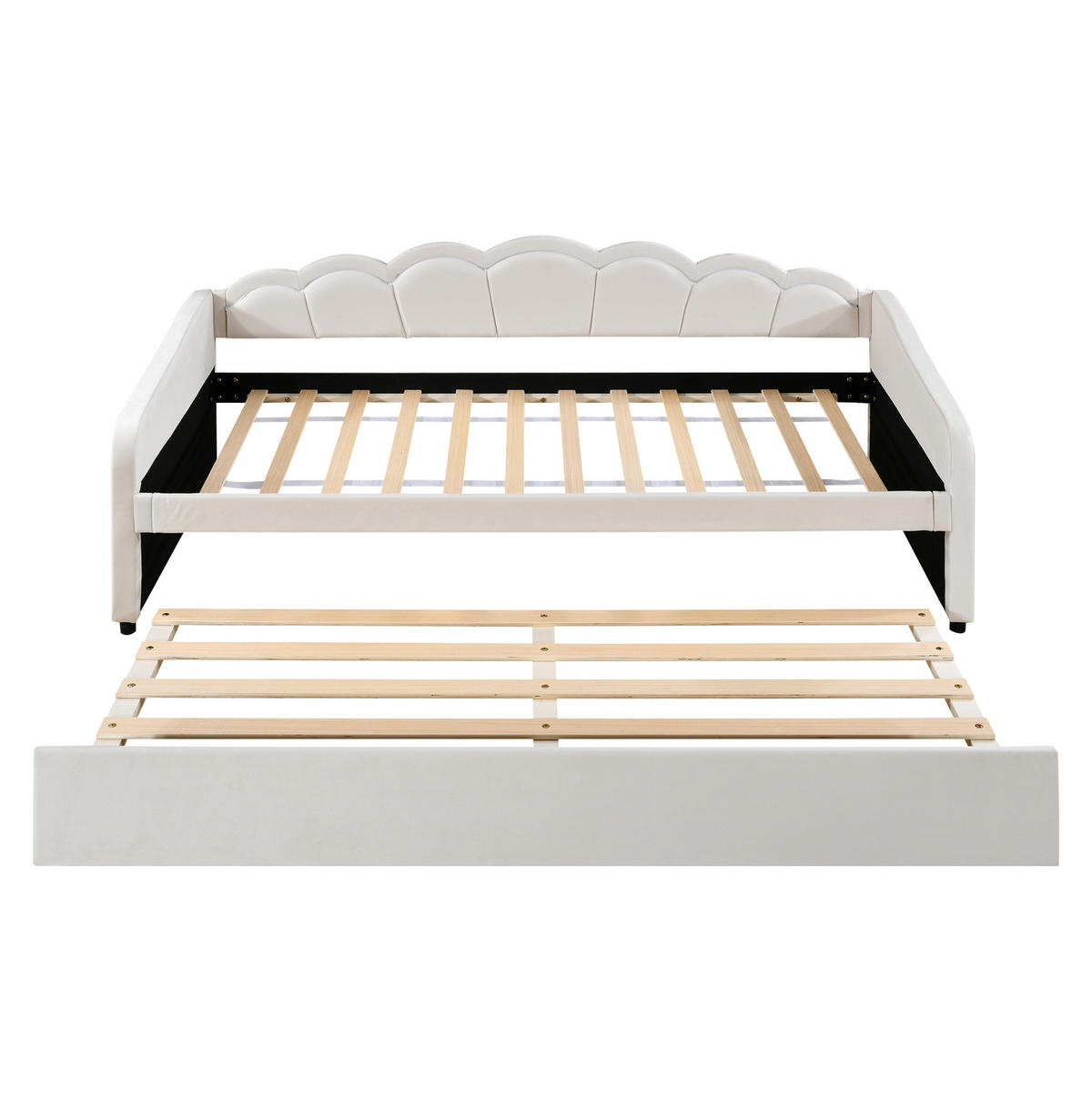 TAGESBETT 90/200 cm Beige mit LED und Rollbett ohne Matratze - Beige, Textil (90/200cm) - MIVRAY