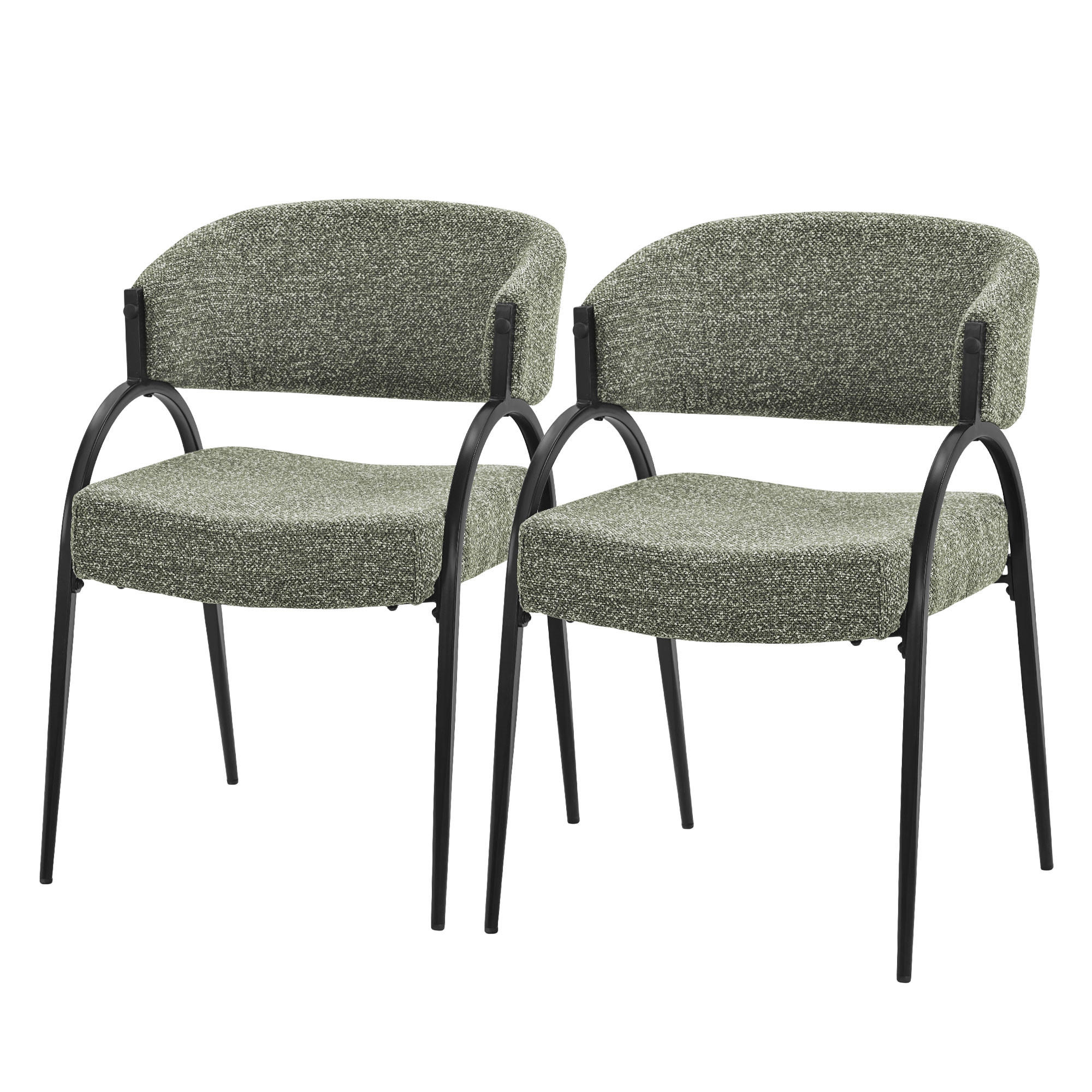 ESSZIMMERSTUHL 2er Set Küchenstühle gepolstert mit Webstoff-Bezug und Arm- und Rückenlehne Grün - Schwarz/Grün, Textil/Metall (54/81/65cm) - ML-DESIGN