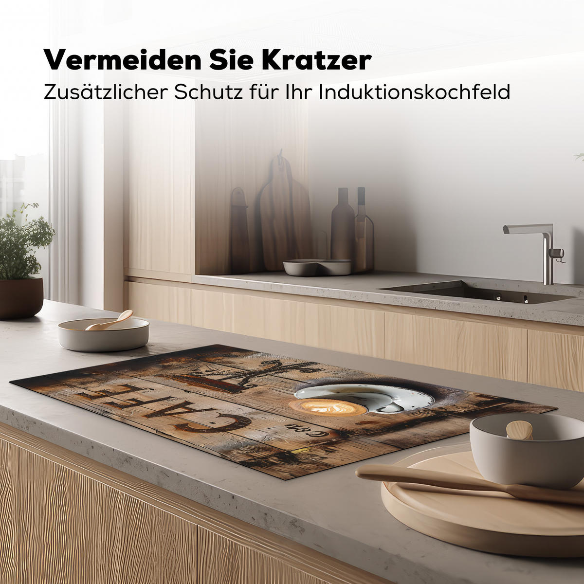 HERDABDECKPLATTE Cafe - Holz - Kaffee - Regale Induktionsschutz 91.2x52 cm - Schwarz, Kunststoff (91.2/52/0.2cm) - MuchoWow