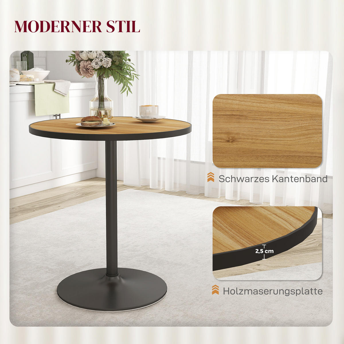 ESSGRUPPE 2er Set Kunstleder MDF Schwarz Eiche - Schwarz, Holzwerkstoff/Kunststoff (70/76/70cm) - HOMCOM