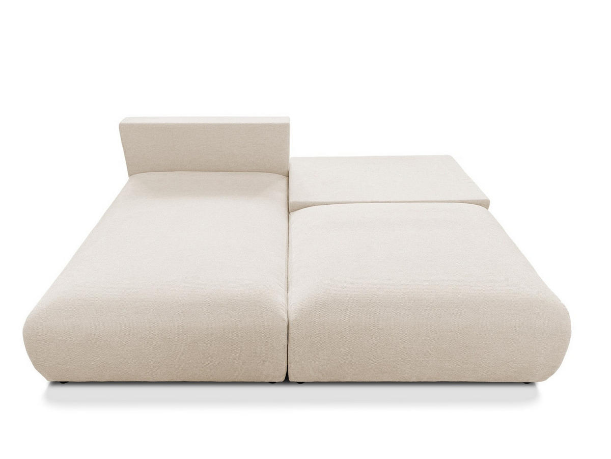 ECKSOFA Sora mit Schlaffunktion, Bettkasten und extra tiefer Komfortzone aus hochwertigem Hellbeige Strukturstoff - Beige/Schwarz, Holz/Kunststoff (140/200cm) - S-Style