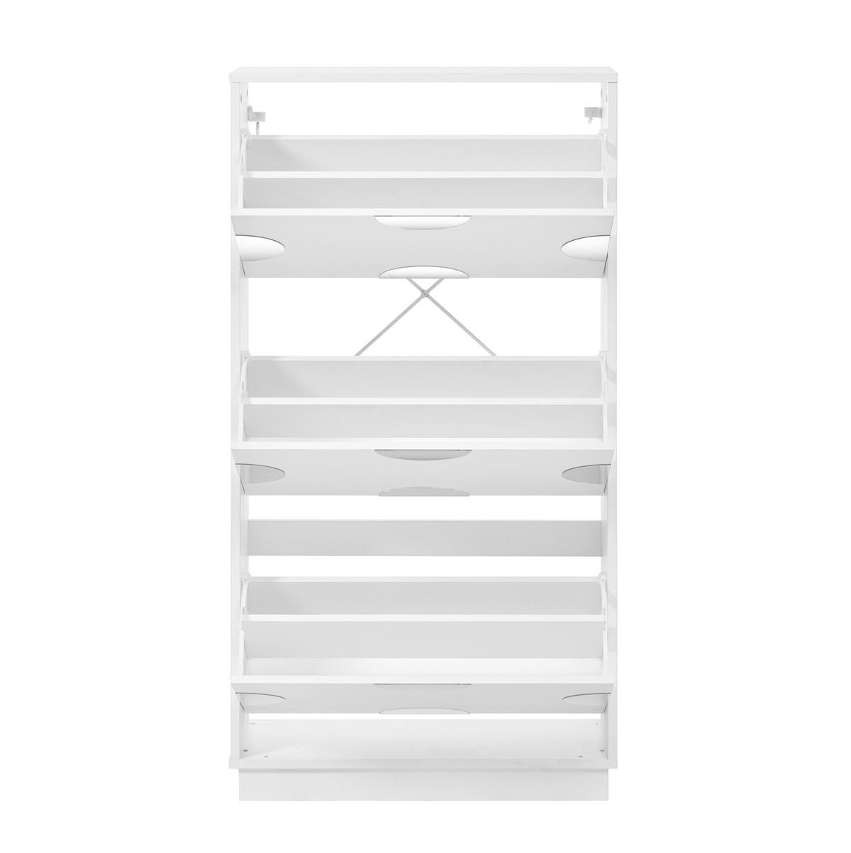 SCHUHSCHRANK aus MDF 63x24x120cm in Weiß mit rundem Spiegel - Weiß, Holzwerkstoff (63/120/24cm) - Modfu