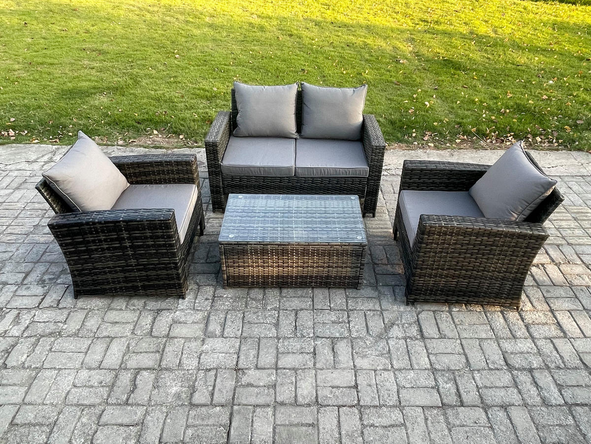 GARTENMÖBELSET Polyrattan Dunkelgrau 4-Sitzer - Dunkelgrau, Metall - Fimous