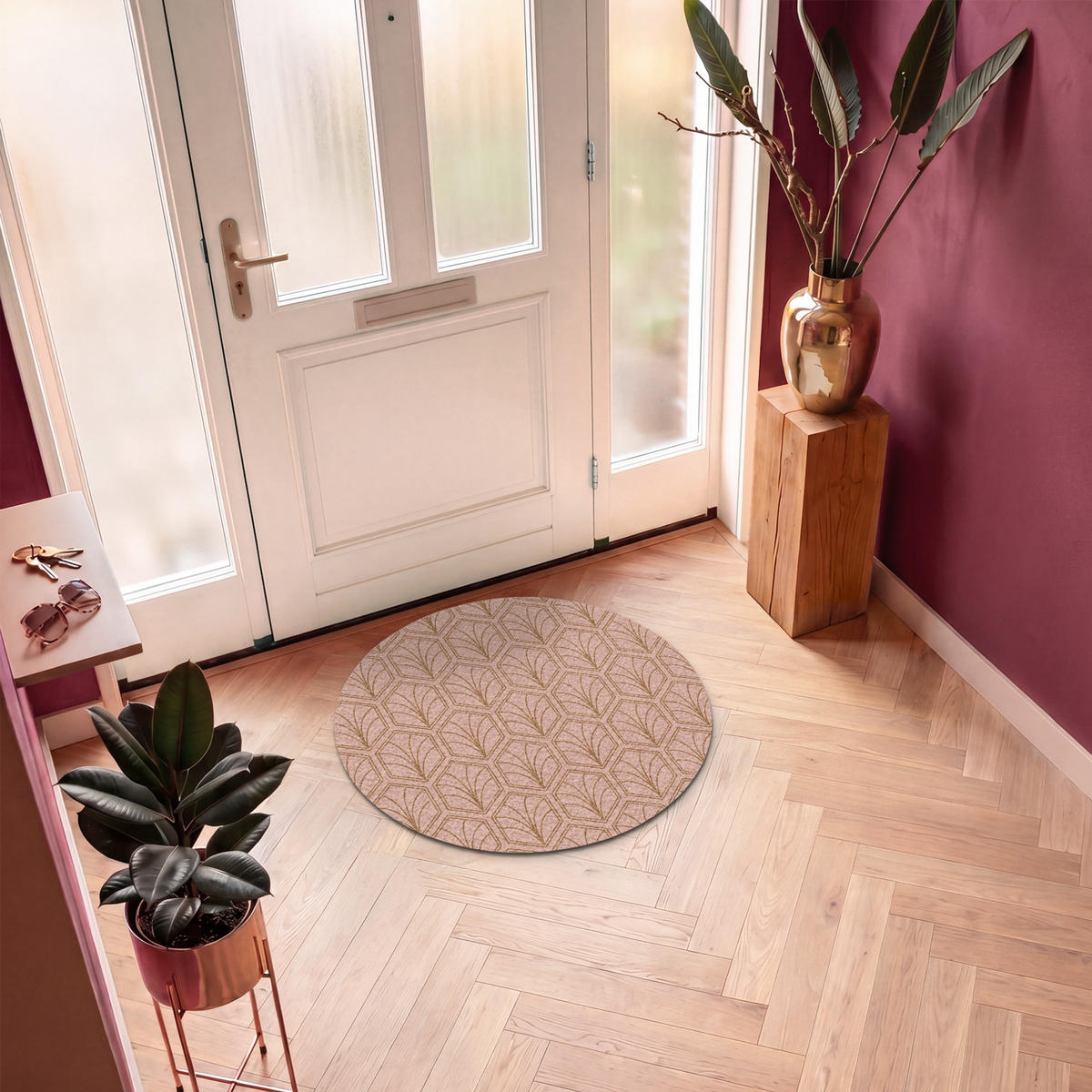 ROHOŽKA Lososově růžová - Vzor - Geometrický 90x90 cm - starorůžová, textil/umělá hmota (90/0.4cm) - MuchoWow