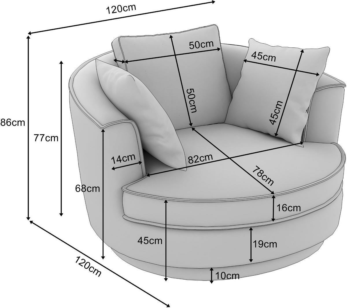 BIG-SESSEL Relaxsessel Mega Cord hell grau Ø 120 cm 360° drehbar, inklusive 3x Kissen - Hellgrau/Grau, Holz/Textil (120/86/120cm) - Furn.Design