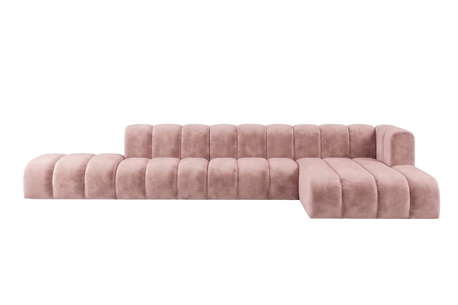 ECKSOFA Modulares In L-Form Mit Hocker, Velvet-Stoff Riviera, Hellrosa, Rechts, GRAND - Hellrosa, Holz (386/179cm) - Kaiser Möbel
