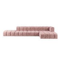 ECKSOFA Modulares In L-Form Mit Hocker, Velvet-Stoff Riviera, Hellrosa, Rechts, GRAND - Hellrosa, Holz (386/179cm) - Kaiser Möbel