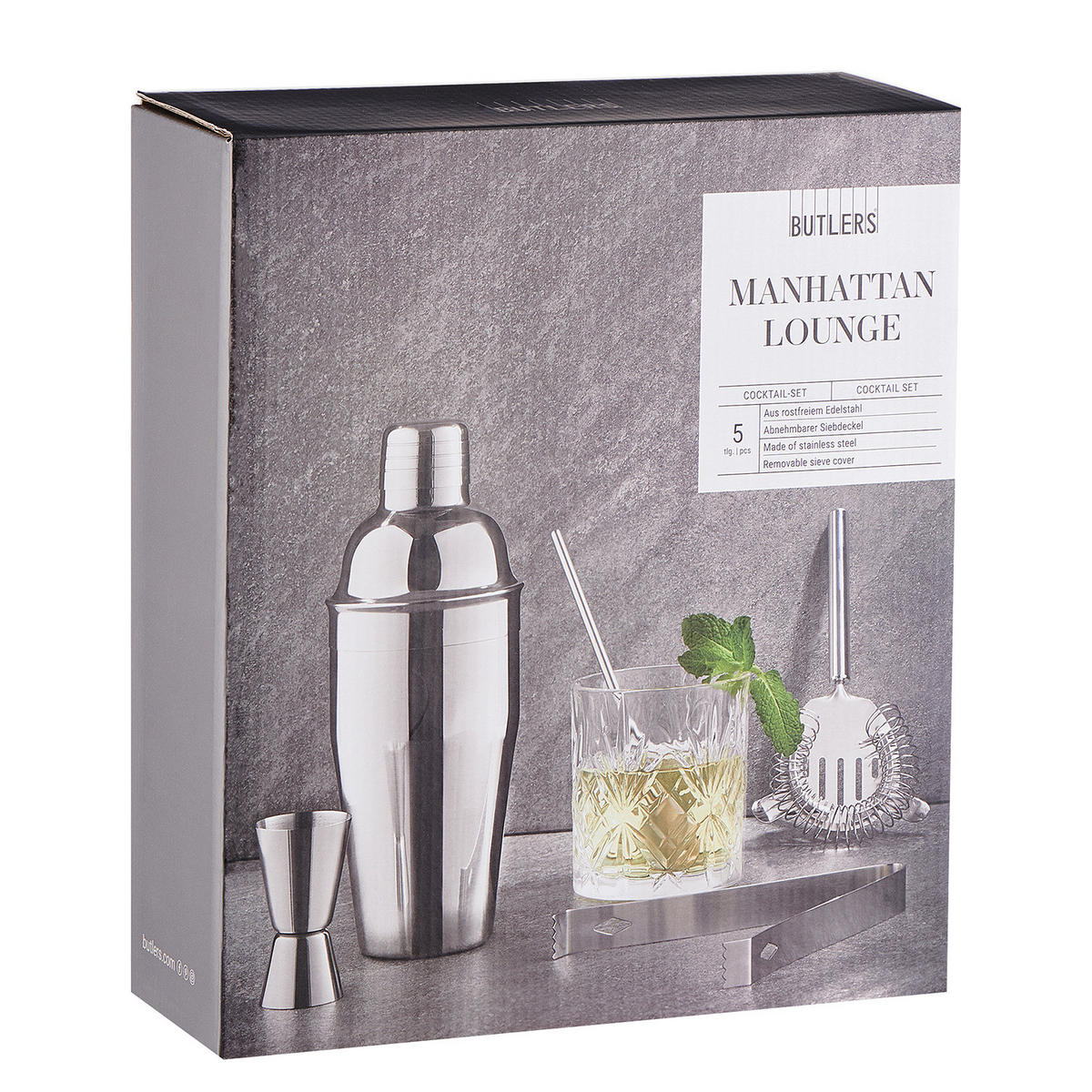 COCKTAIL-SET (5-teilig) Manhattan Lounge - Silberfarben, Metall (27/5/27cm) - Butlers