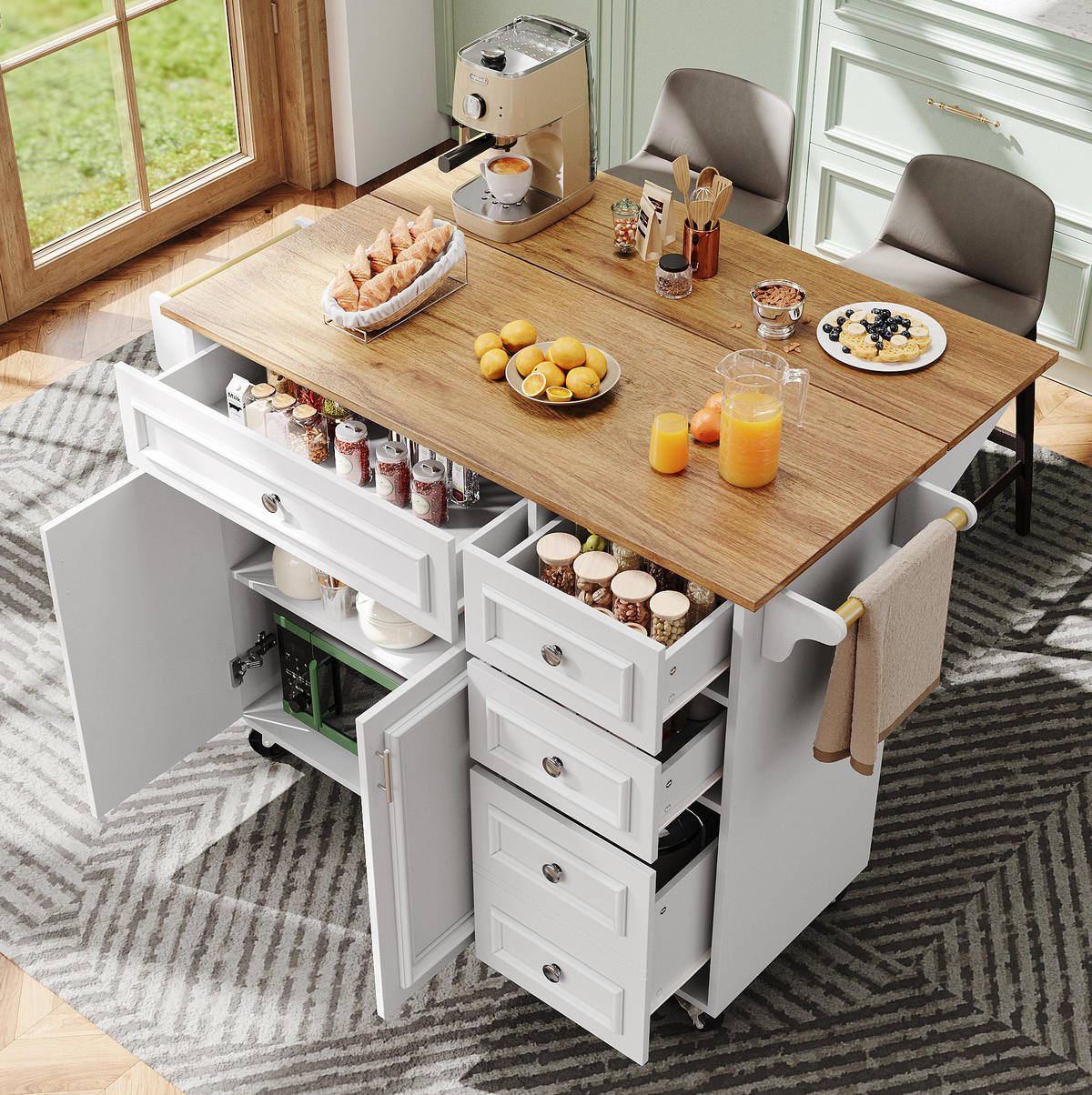 KÜCHENINSEL 110/45-75/92 cm aus MDF mit klappbarer Tischplatte Weiß - Weiß, Holzwerkstoff (110/92/75cm) - Modenvie